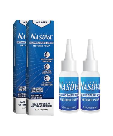 Nasova Isotonic Saline Spray NACL 0.9% MDNS 2-Pack Moisturizing Cooling Spray for Nasal Dryness Relief Clear Nasal Passages from Allergens Dust and Irritants 15ml (0.5 Ounce)