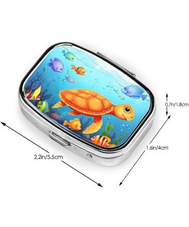  Turtle & Fish Printing Small Pill Case | Cute 2 Compartment Travel Pill Box | Organizer for Pocket & Purse Gifts  - Buy Online on GoSupps.com