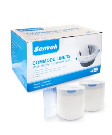 Commode Liners with Highly Absorbent Pads - Pack of 60 - Medical Grade - Leak-Proof - Bedside Commode Liners Disposable - Toilet Liners Disposable Adult