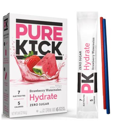 Juicy Keto Sensations: Low Carb Zero Sugar Drink Mix - 1 box of 6 - of Pure Kick Hydrate Strawberry Watermelon Drink Mix -- 6 Single Servings in total - Sugar Free Drink Mix - Comes with 2 Paper Straws and 1 Exclusive PALiSOL CREATiONS Stickers