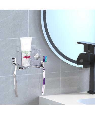 Linkidea Wallmount Toothbrush Holder - Large Capacity 4 Slots Self-Adhesive Plastic - Compatible with Colgate & Oral-B (Transparent Silver) | International Shipping - Buy Online on GoSupps.com