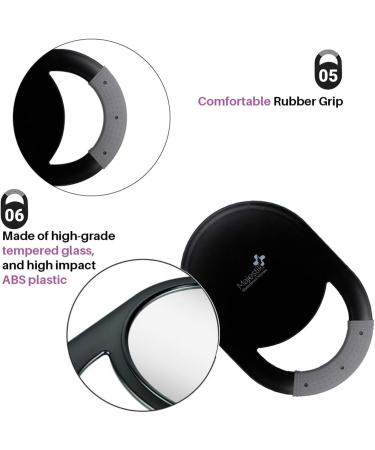 Shatterproof Unbreakable Hand Mirror with Anti-Slip Silicone Handle Grip - Black - Buy Online on GoSupps.com