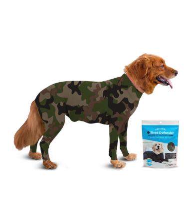 Shed Defender Body Suit for Dogs - Original anti Shedding Shirt Reduce Dog Hair Dog Onesie Surgery Recovery Suit Anxiety Calming Car Seat Cover E -Collar Hot Spots Jumpsuit (Camouflage XL) XL (28 - 38 kg) Camouflage
