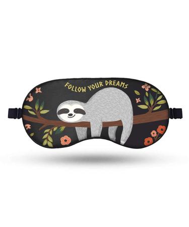 Silk Sleep Mask Blindfold Super Smooth Eye Mask with Adjustable Strap Travel Pouch and Ear Plugs-Sloth