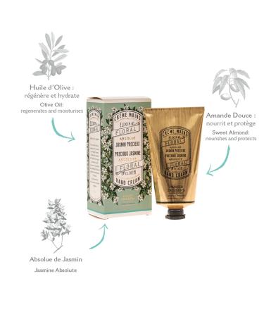 Panier des Sens Jasmine Hand Cream - 2.6floz/75ml - Moisturizing Mask with Olive and Almond Oil - Made in France - 96% Natural Ingredients - Buy Online on GoSupps.com