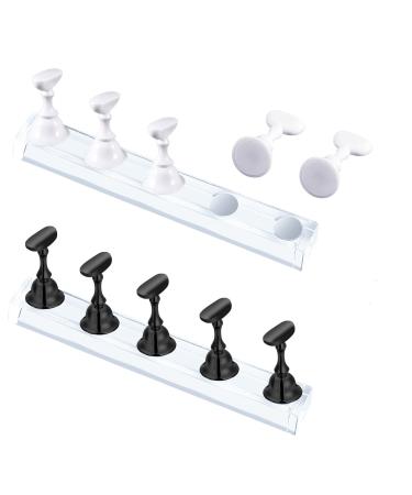Justotry 2 set nail stand for press on nails display fake nails holder for painting nails practices beginner acrylic nail art kit accessories diy nail holder for fake nails (black+white) 1white+1black