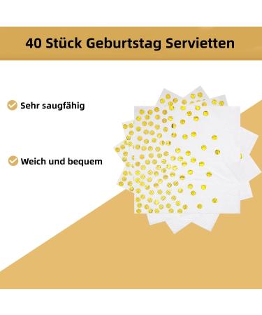 40 Pieces White Gold Birthday Napkins | 33x33 cm Paper Party Napkins for Boy & Girl Birthday Decor - Buy Online on GoSupps.com