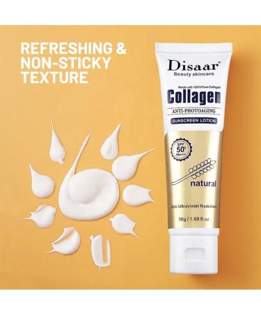 DISAAR BEAUTY Pure Collagen Anti-Aging Sunscreen Lotion SPF 50+ PA+++ Natural Moisturizing UV Protection 50g / 1.69fl.oz - Buy Online on GoSupps.com