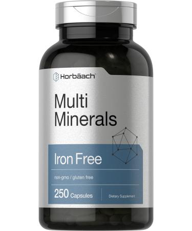 Multi Minerals Supplement | 250 Capsules | Iron Free | Non-GMO, Gluten Free | Complex for Women and Men | by Horbaach