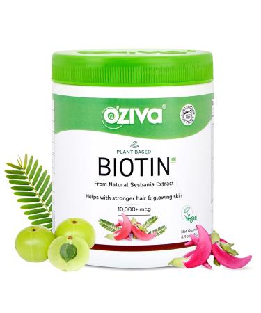 OZIVA Plant Based Biotin for Hair Growth| Biotin Powder for Hair Follicle Stimulation & Healthier Texture  Skin  Nails & Body (with Silica  Sesbania Agati)  Certified Clean & Vegan  125g