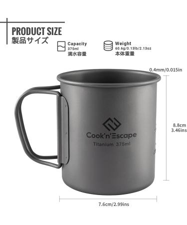 COOK'N'ESCAPE 375ml Titanium Camping Coffee Mug - Lightweight Cup with Foldable Handle for Outdoor Hiking and Cooking - Buy Online on GoSupps.com