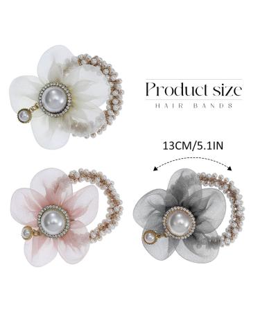 Brinie Pearl Flower Hair Ties - Pack of 3 Beige Hair Scrunchies for Women and Girls - Buy Online on GoSupps.com