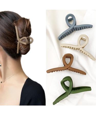 Big Hair Claw Clips 4 Pcs Matte Plastic Hair Claw Clips Nonslip Large Claw Clip for Women and Girls Long Hair Large Jaw Hair Clips Strong Hold for Thick And Thin Hair white green blue brown