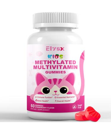 Kids Methylated Multivitamin Chewable Gummies MTHFR Supplement with L Methylfolate Magnesium Biotin Choline Inositol DHA TMG & Coq 10 Immune & Brain Support Strawberry Flavor 60 Ct 60 Count (Pack of 1)