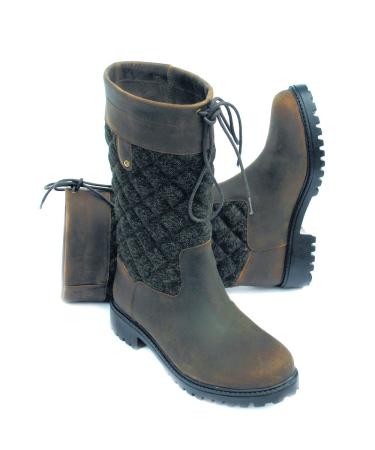 Rhinegold Elite Georgia Tweed Leather Country Boots 37 EU Brown