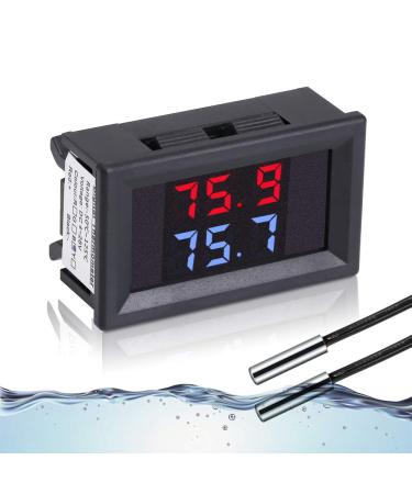 IS Icstation Digital Thermometer, Car Auto Temperature Gauge Sensor, DC 4-28V Fahrenheit Dual Display, Monitor with 2 NTC Waterproof Probes for Aquarium Vehicle Fish Tank