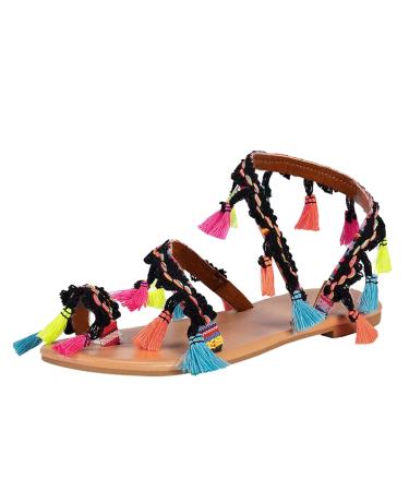 XTZYGLFD Women Summer Sandals Roman shoes Leisure Vintage toe ring Gladiator Sandals Elegant Sandalettes Space Flowers Summer Shoes Toe Dreams Comfortable Brown Shoes 8 UK