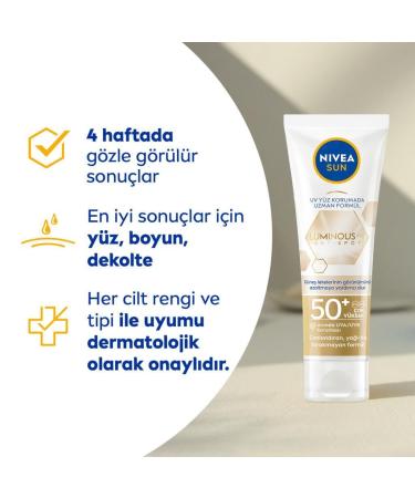 Nivea Sun Anti-Pigment Spots Sunscreen SPF 50+ | Moisturizing Non-Fatty Face Sunscreen | UV Protective Luminous630 | 40ml - Buy Online on GoSupps.com