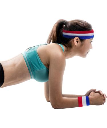 Striped Sweatbands Set - American Flag Style Headband and Wristbands in Red, White, and Blue - Buy Online on GoSupps.com