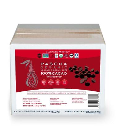 Pascha Organic Mini Unsweetened Dark Chocolate Baking Chips 100% Cacao, UTZ, Gluten Free, Non GMO, No Added Sugar, Bulk Mini Unsweetened, 100% Cacao