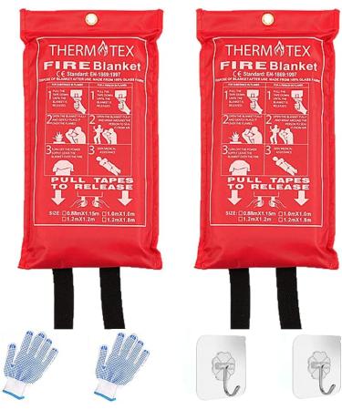 Fosneta Fire Blanket w/Gloves Suppression Blanket for Home & Kitchen Car Survival, 2 Pack 39.3"x39.3" Fireproof Blankets for People Safety, Emergency Fireproof Blanket Flame Retardant Fabric Beige 39.339.3 Inch