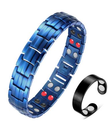 Vicmag Men Magnetic Bracelets Titanium Steel Magnet Bracelet Ultra Strength Double Row 3500 Gauss Wristband Brazaletes with Adjustment Tool & Jewelry Gift Box (Pure Blue 4 Elements)