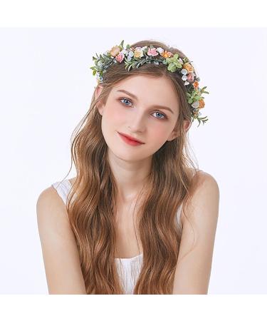 Xinyanmy Floral Crown Headband Flower Garland Hair Garland Hair Wreath Hair Band Flower Halo Floral Headpiece with Ribbon for Women Girls for Wedding Parties - Buy Online on GoSupps.com