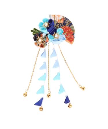LALAFINA Girls Hair Accessories Flower Hair Clips 1pc Japanese Hair Clips Kimono Flower Hairpin Tassel Headdress Fans Shape Barrettes Hanfu Headwear for Women Blue Flower Hair Clip Flower Hair Clip