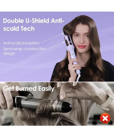 Faszin 32mm Hair Curler: 360 Rotating Automatic Curling Wand for Long Hair - 3-Speed Adjustable Temperature - Double Anti-Scald - Lavender Color - Buy Online on GoSupps.com