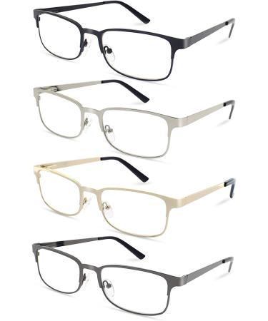 Men's 4 Pack Reading Glasses | Comfortable Rectangle Metal Stainless Steel Readers | Mix Color 2.5x Magnification - Buy Online on GoSupps.com