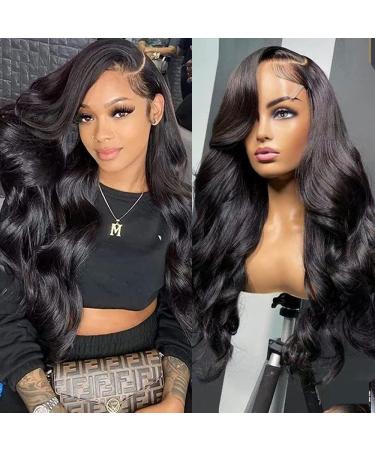 360 Body Wave Full Lace Frontal Wigs Human Hair HD Transparent Body Wave Wigs 150% Density Pre Plucked with Baby Hair Brazilian Virgin Lace Front Human Hair Wigs for Black Women Natural Color (28 inch) 28 IN black