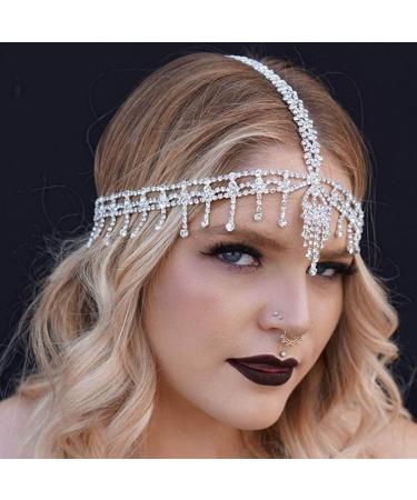 IYOU Women 1920s Headband Rhinestone Silver Head Chain Tassel Wedding Headpiece Gatsby Party Hair Pieces Jewelry for Bride and Bridesmaid - Buy Online on GoSupps.com