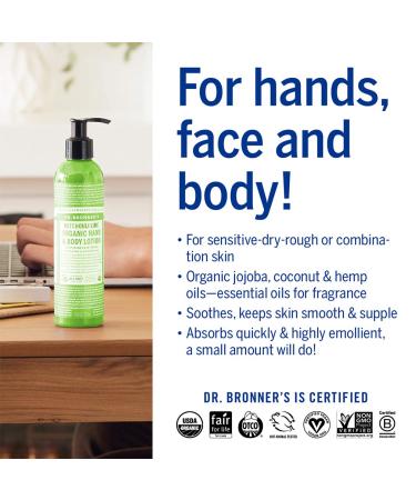 Dr. Bronner's Organic Patchouli Lime Lotion 8oz - Certified Organic Body Moisturizer for Hands, Face & Body - Vegan, Non-GMO, Highly Emollient - Buy Online on GoSupps.com