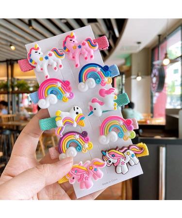 Hair Clips for Girls 10 Pcs Cute Animals Unicorn Horses Hair Accessories Colourful Barrettes Hair Pins for Kids Baby Little Girls Children Birthday Christmas Day Gift L (Pack of 10) A