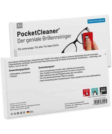 Polyclean 3x PocketCleaner - Microfiber Glasses Cleaning Towels (12x4 cm) | Practical Display & Screen Cleaner - Made in Germany - Buy Online on GoSupps.com