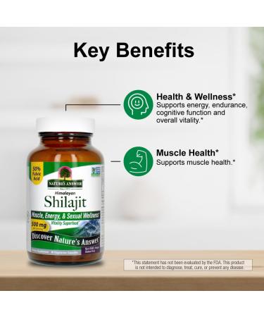 Nature's Answer Himalayan Shilajit Capsules 500 mg per Serving | PrimaVie Purified Shilajit with 50% Fulvic Acid | Energy Vitality & Muscle Support | 60 Vegan Capsules - Buy Online on GoSupps.com