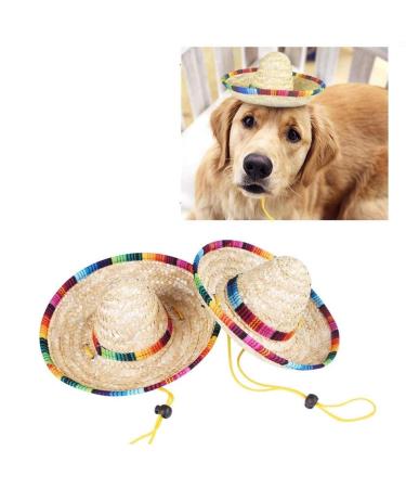 CheeseandU 2Pack Handcrafted Pet Straw Hat with Adjustable Chin Strap, Lovely Sun Hat Funny Mexican Party Costume Party Photo Prop Dog Sombrero Hat for Dog/Puppy/Cat/Kitty Small