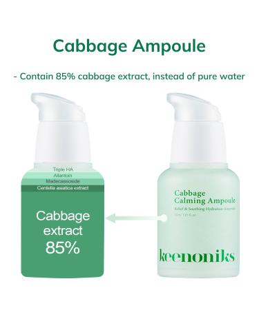 keenoniks Cooling Hyaluronic Acid Ampoule Serum - 85% Cabbage Extract Calming Facial Remedy to Soothe and Moisturize for Sensitive Dry Skin | Balancing Korean Essence - 1.01 Fl Oz Cabbage Calming Ampoule - Buy Online on GoSupps.com