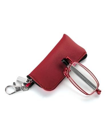 MMOWW foldable reading glasses for women and men with telescopic pole with zipper Key trailer Mini anti blue light glasses (red +2.0) red 2.0 x