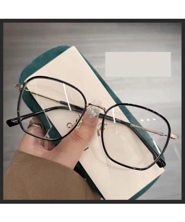 PARWANA Oversized Clear Vision Square Reading Glasses Retro Computer Readers Presbyopic Glasses Flat Light Mirror +0.00 Black-golden