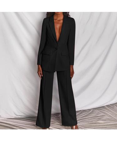 Women's Black Two-Piece Suit Set | High Waist Pants & Button Coat | Fall Fashion | XX-Large - Buy Online on GoSupps.com