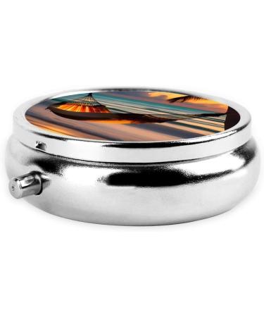 Sunset Beach Hammock Round Pill Box | 3 Compartment Portable Travel Organizer for Purse & Pocket - Buy Online on GoSupps.com