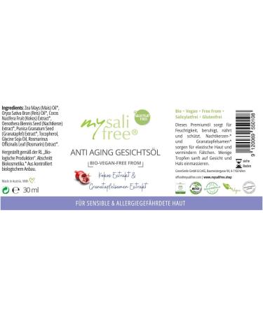  mysalifree Organic anti-aging facial oil - Intensive care for sensitive skin - With a delicate coconut fragrance - 30 ml - Unique in the world - 100% certified organic cosmetic - Buy Online on GoSupps.com