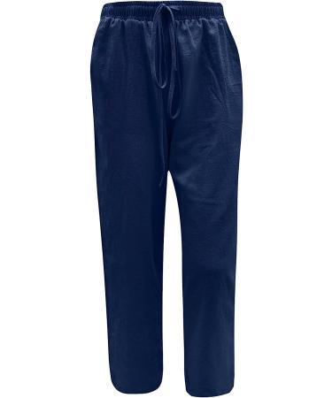 Apendorf Women's Linen Wide Leg Pants - Summer Casual Bottoms with Pockets | Navy, 3X-Large - Buy Online on GoSupps.com