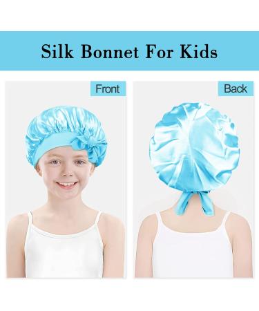 Arqumi Kids Silk Satin Bonnet 2Pcs Set - Soft Adjustable Night Cap for Baby to Teens in Black & Blue - Buy Online on GoSupps.com