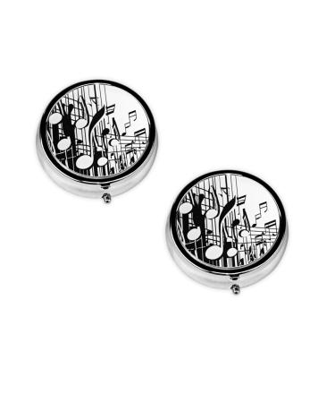 (Music Notes Print) Round Pill Box 3 Compartment Pill Box Mini Decorative Pocket Purse Portable Travel Medicine Tablet Vitamin Holder Organizer Pill Case