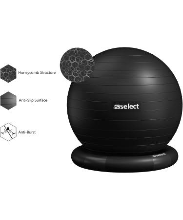 HBselect Exercise Ball Chair + Anti-Slip Base & Resistance Bands | 65cm Black Swiss Gym Ball for Yoga Pilates Pregnancy | Anti-Burst & Extra Thick - Buy Online on GoSupps.com