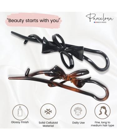 Parcelona French Twist n Clip Bow Tortoise Shell Celluloid Acetate Hair Clips (Set of 2) - Buy Online on GoSupps.com