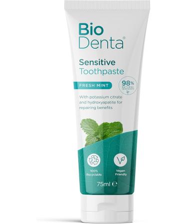 BioDenta Whitening Toothpaste Sensitive + Mint 75 ml - Pack of 3 - 98% Natural Vegan Vegetarian and Halal - Free of SLS PEG and Parabens - Pack of 3 - Buy Online on GoSupps.com