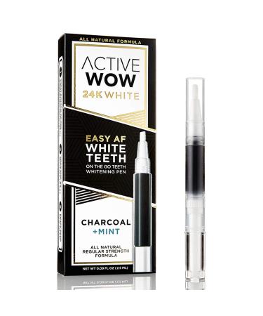Active Wow 24K White Sparkly Teeth Whitening Pen Charcoal + Mint 0.09 fl oz (2.5 ml)